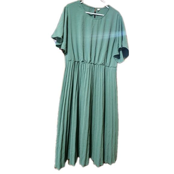 Womens Green 2X Elegant Pleated Dress - Picture 1 of 4